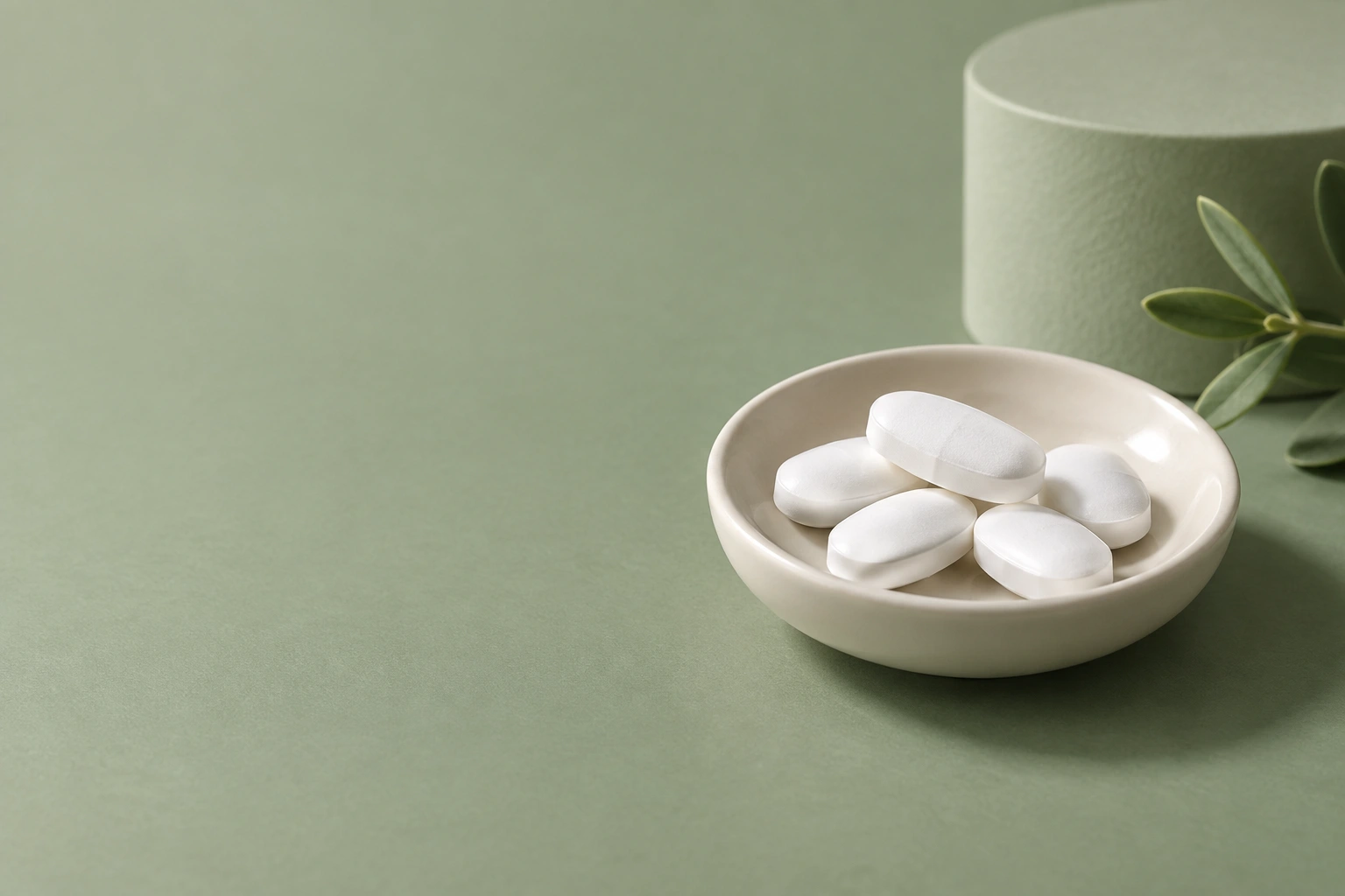 Illustration of unbranded tablets in a ceramic dish